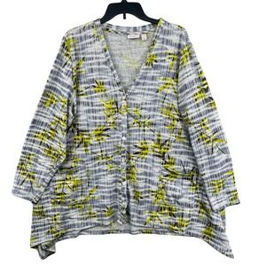 LOGO Lori Goldstein Womens 2X Cardigan Sweater Bamboo Print Artsy Lagenlook